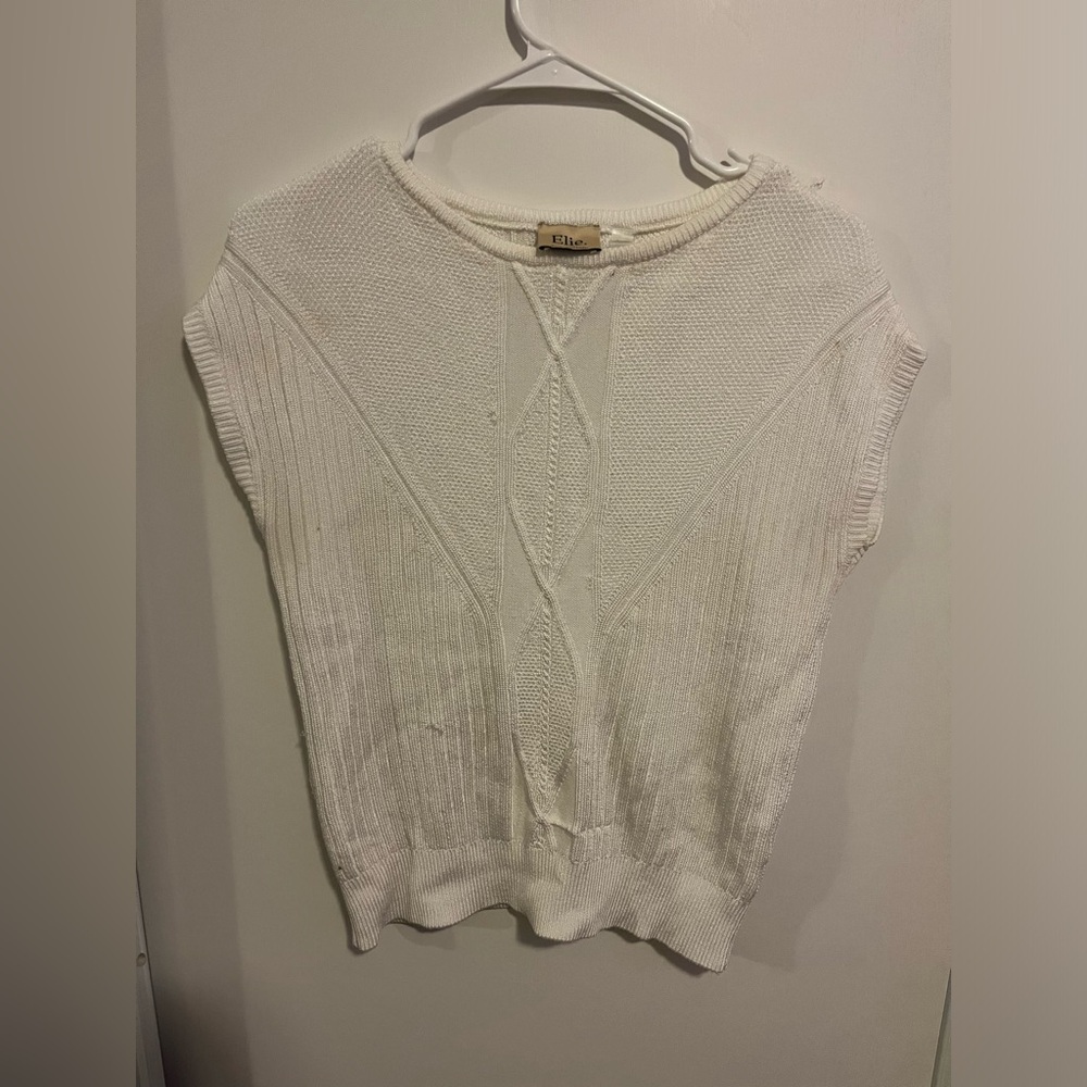 Elie Tahari Knit Sweater Womens‎ Medium Silver Slinky Short Sleeve Chic Rayon M